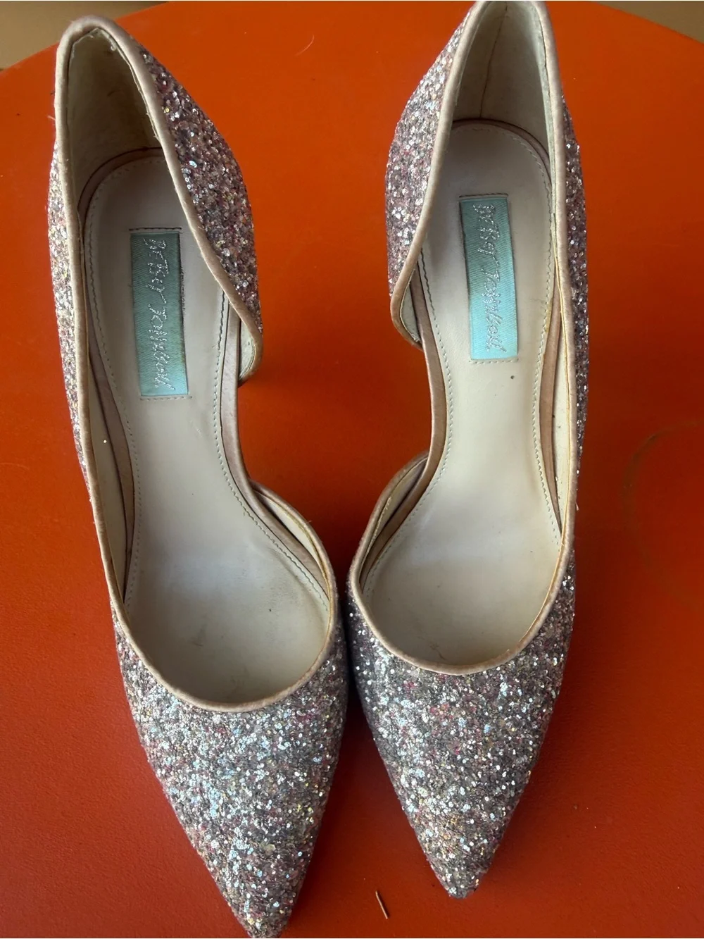 Betsey Johnson Sally Champagne / Light Pink Glitter Heels Size 7